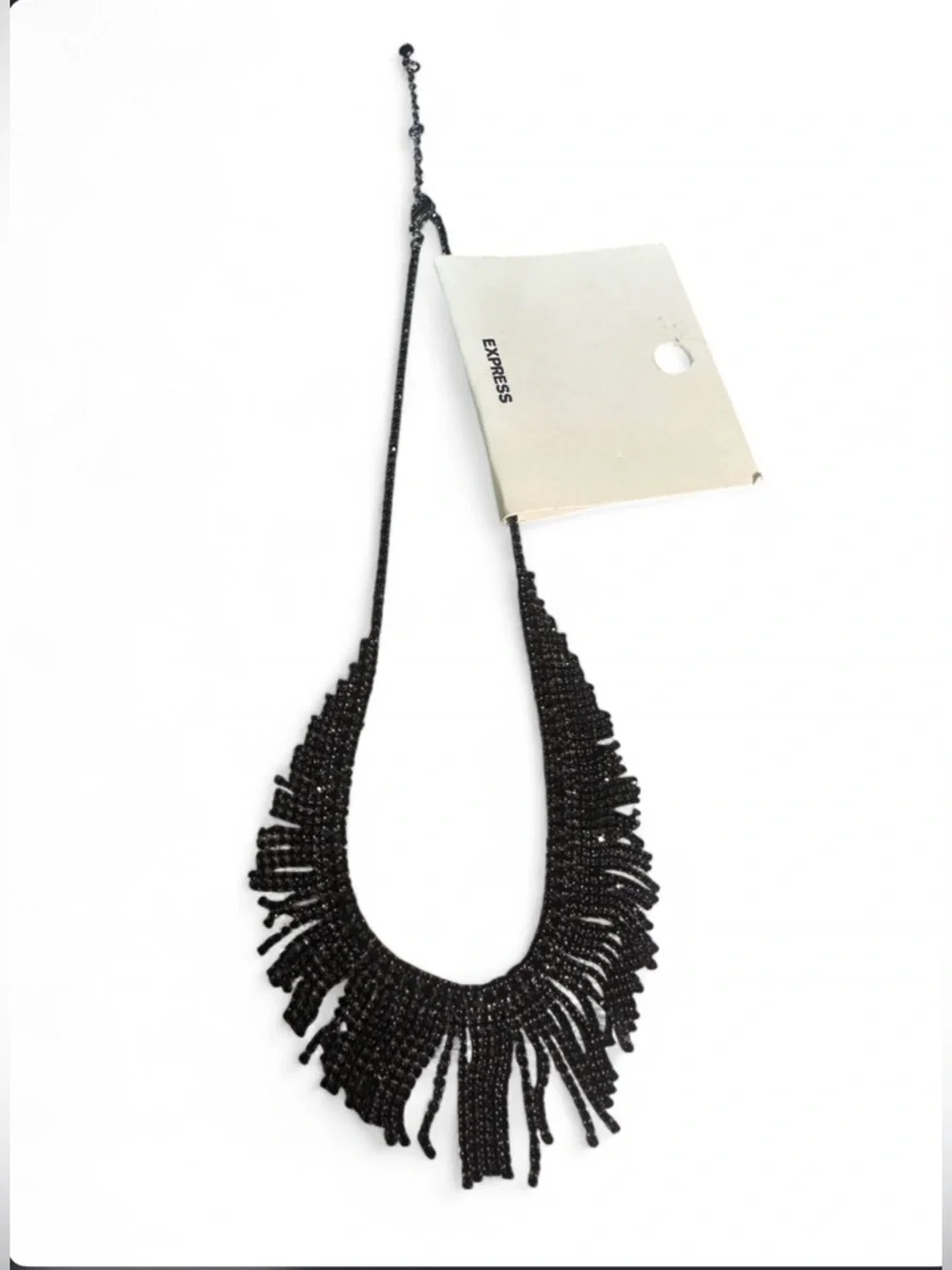 Black Beaded Fringe Statement Necklace